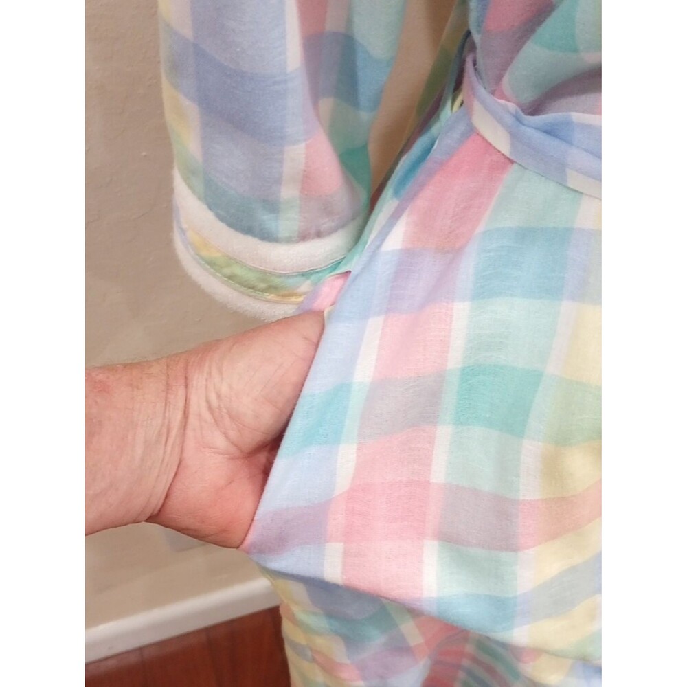 Madras Plaid Pastel Checked House Coat Robe - Vintage 80s! - Picture 6 of 10